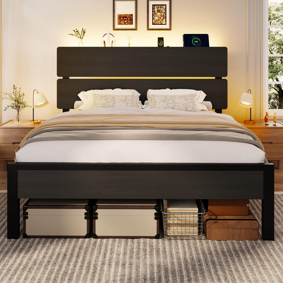 Full Size Bed Frame with Charging Station A223201