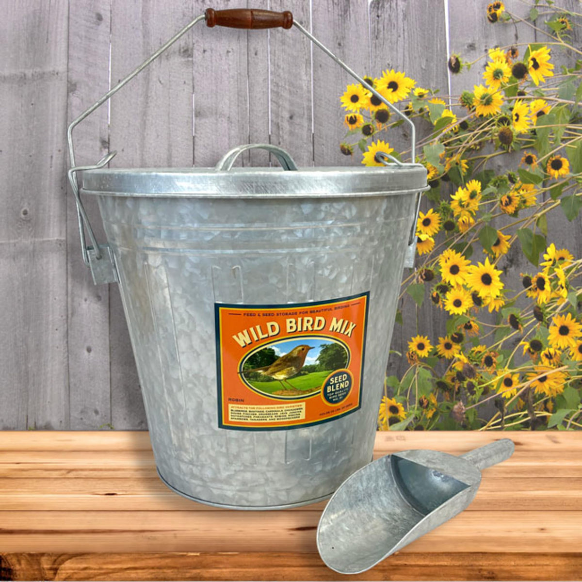 Galvanized Steel Bird Seed Storage Bucket Bin with Scoop A267