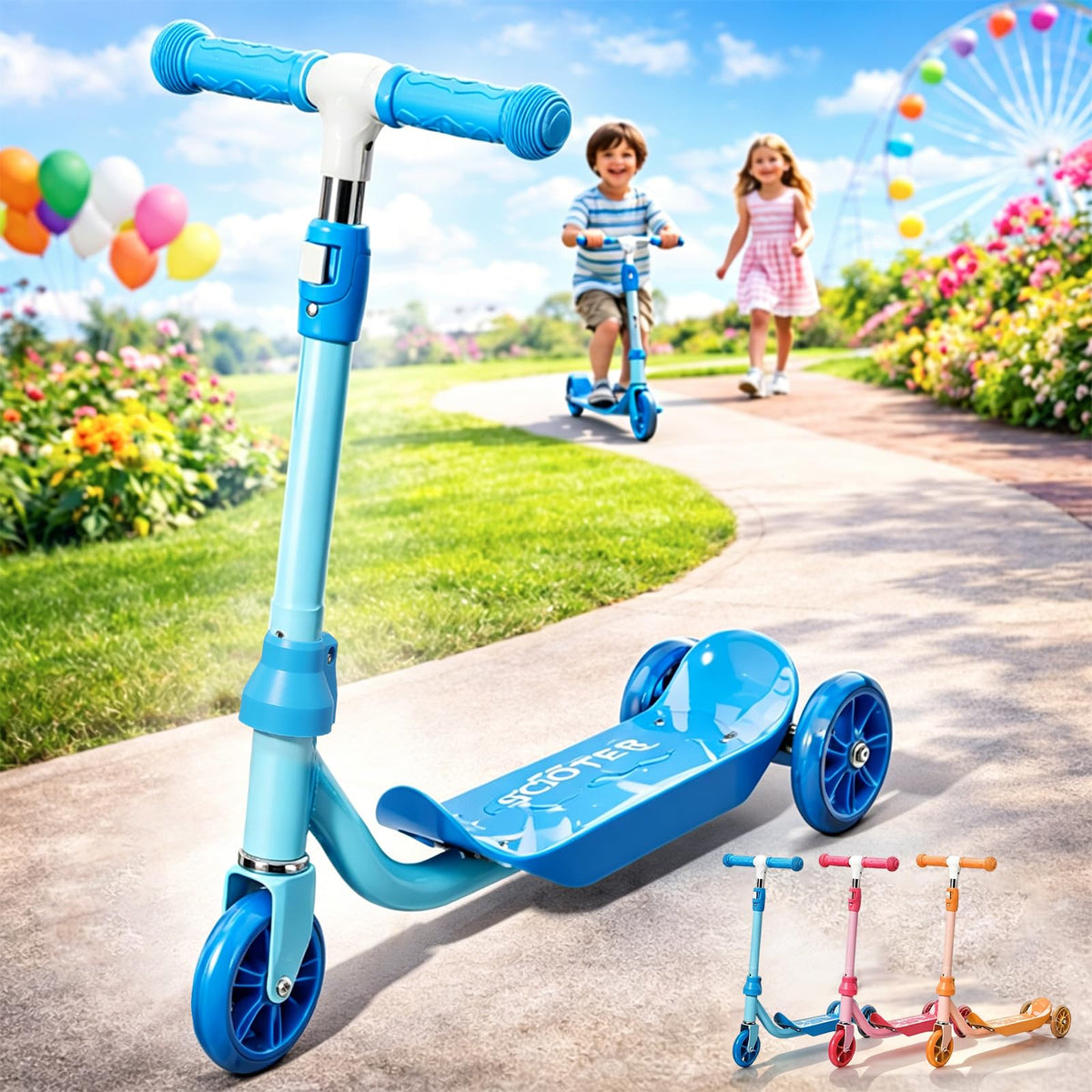 Three Wheel Kids Scooter with Light Up Wheels and Adjustable Handlebar I11288