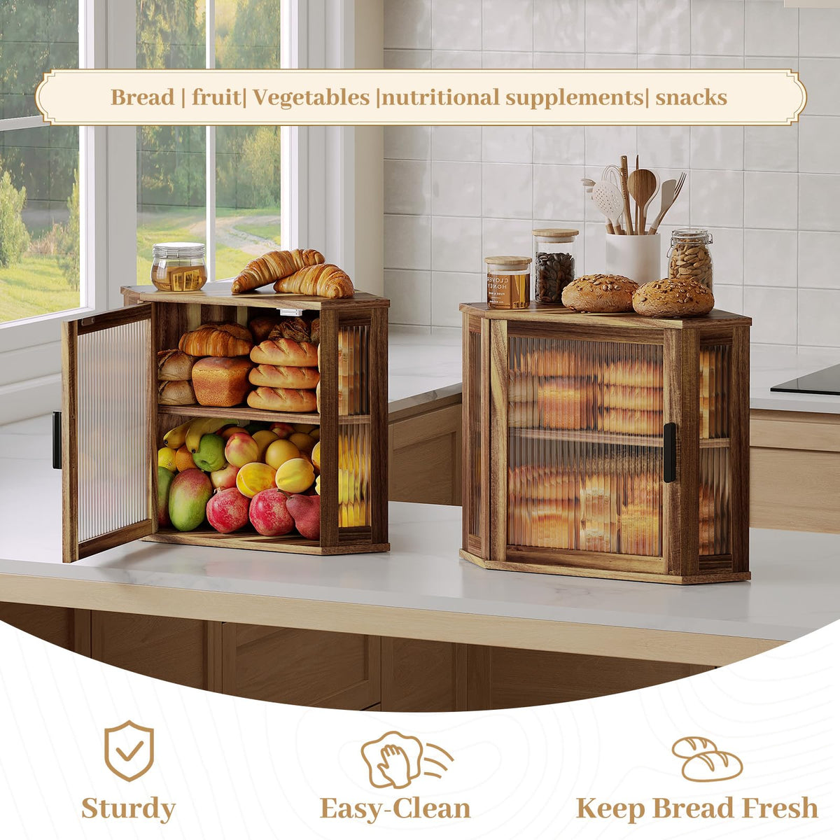 Acacia Wood Corner Bread Box T503260
