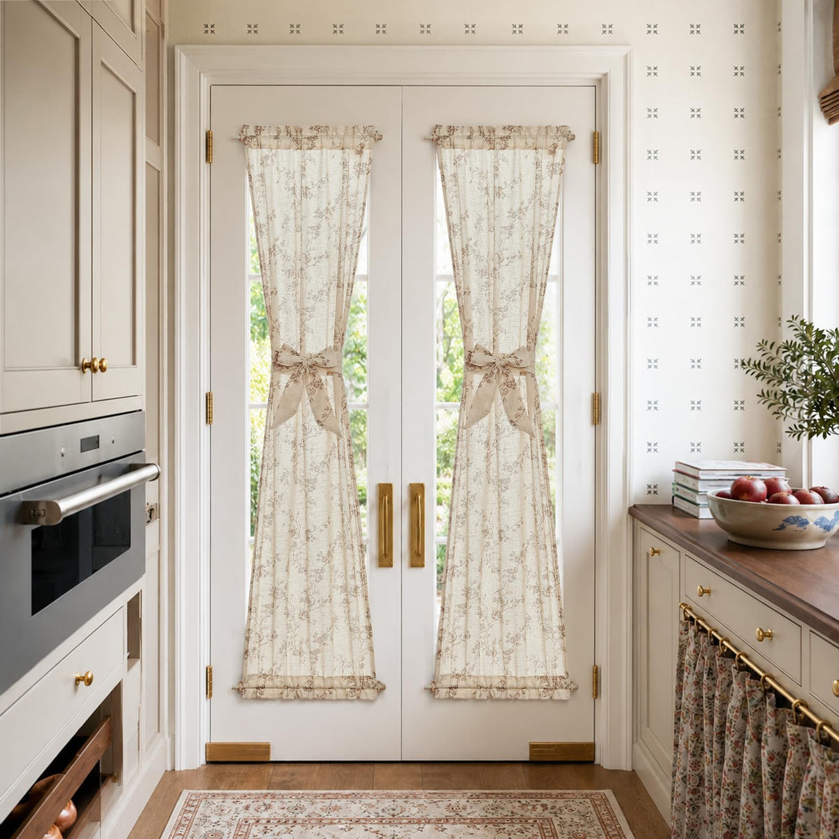 Taupe Linen Floral 72 Inch Rod Pocket Curtains 2 Panels W680