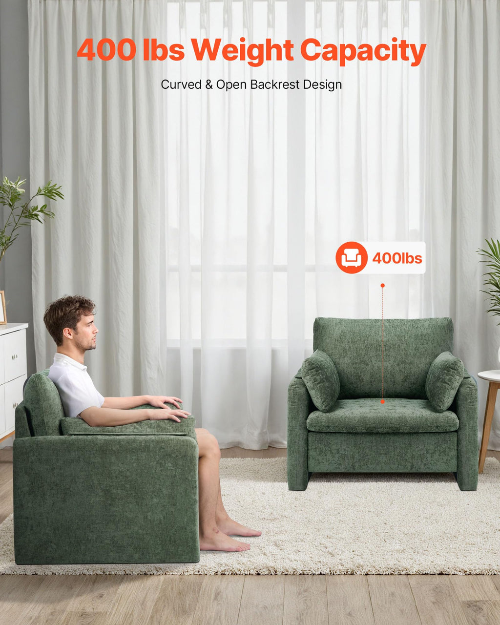 Oversized Green Accent Chair with Padded Arms P693