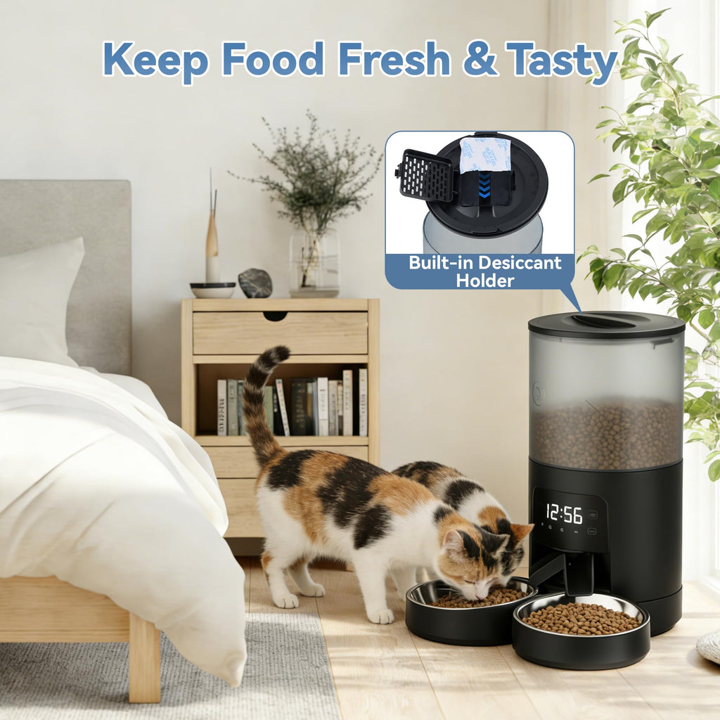 6L Automatic Cat Feeder with 2 Stainless Bowls Black U9930