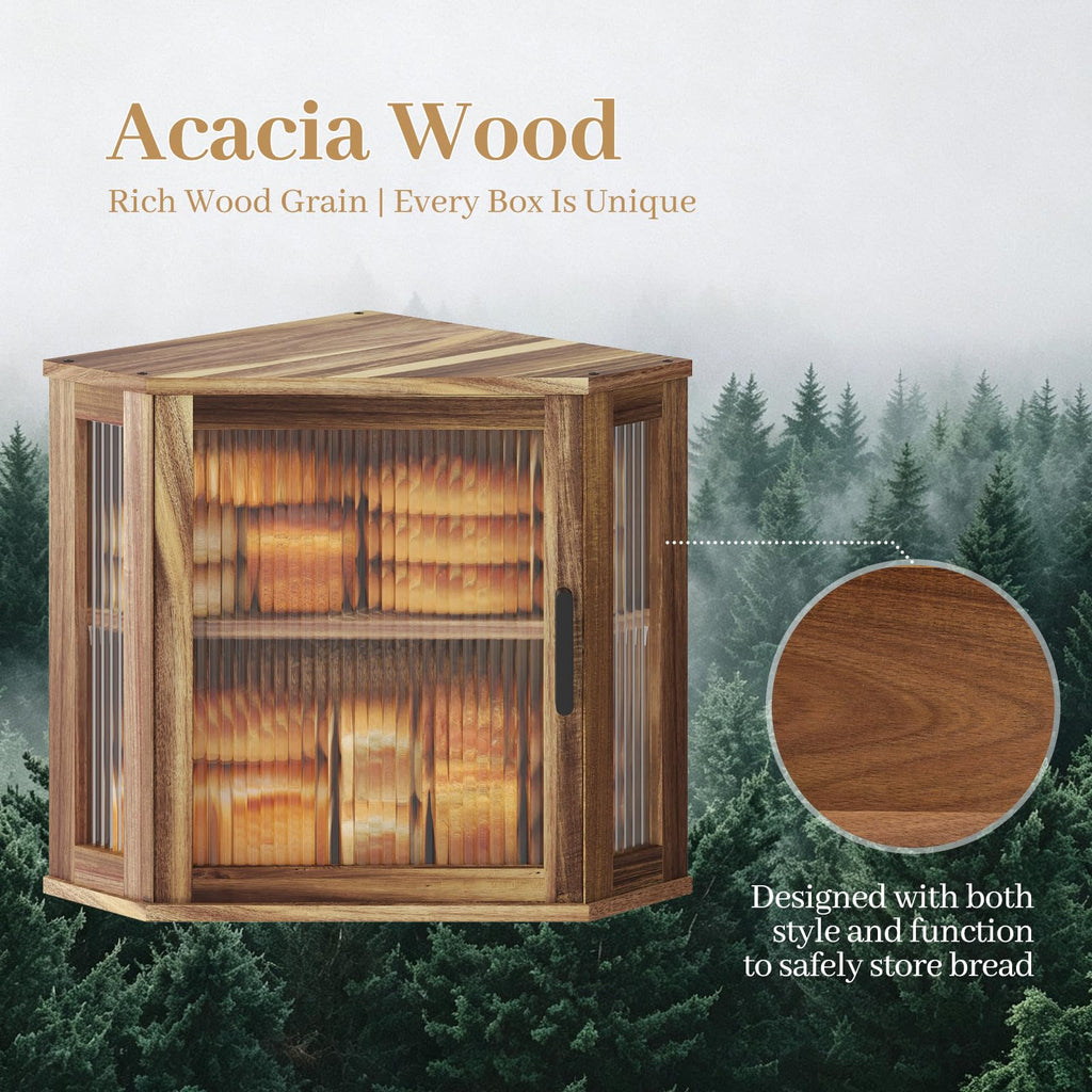 Acacia Wood Corner Bread Box T503260