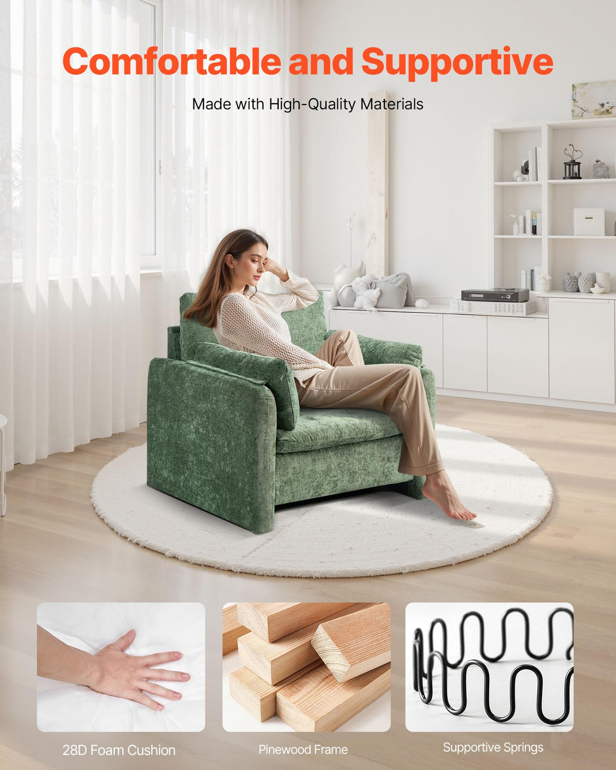 Oversized Green Accent Chair with Padded Arms P693