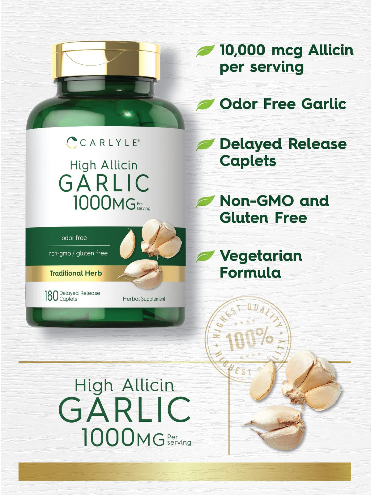Odorless Garlic Supplement 1000mg 180 Caplets J331