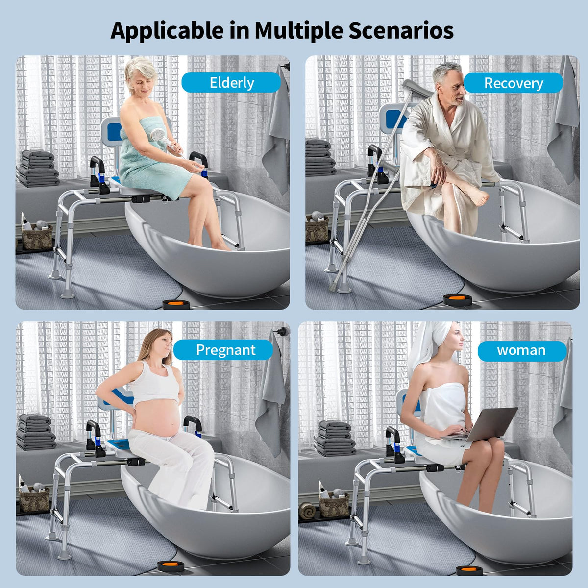 Sliding Shower Chair with Arms and Back, 500lbs Non Slip Aluminum Adjustable Height I499