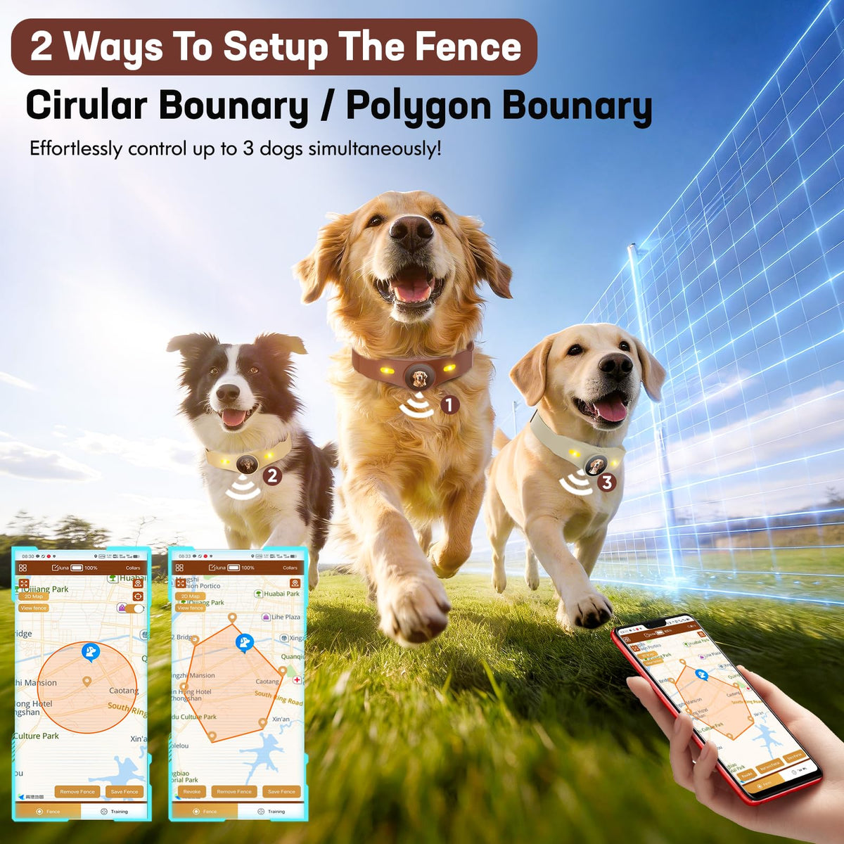 Wireless Dog Fence Collar, 64-3280ft Adjustable, Rechargeable IP7 Waterproof, Brown X158