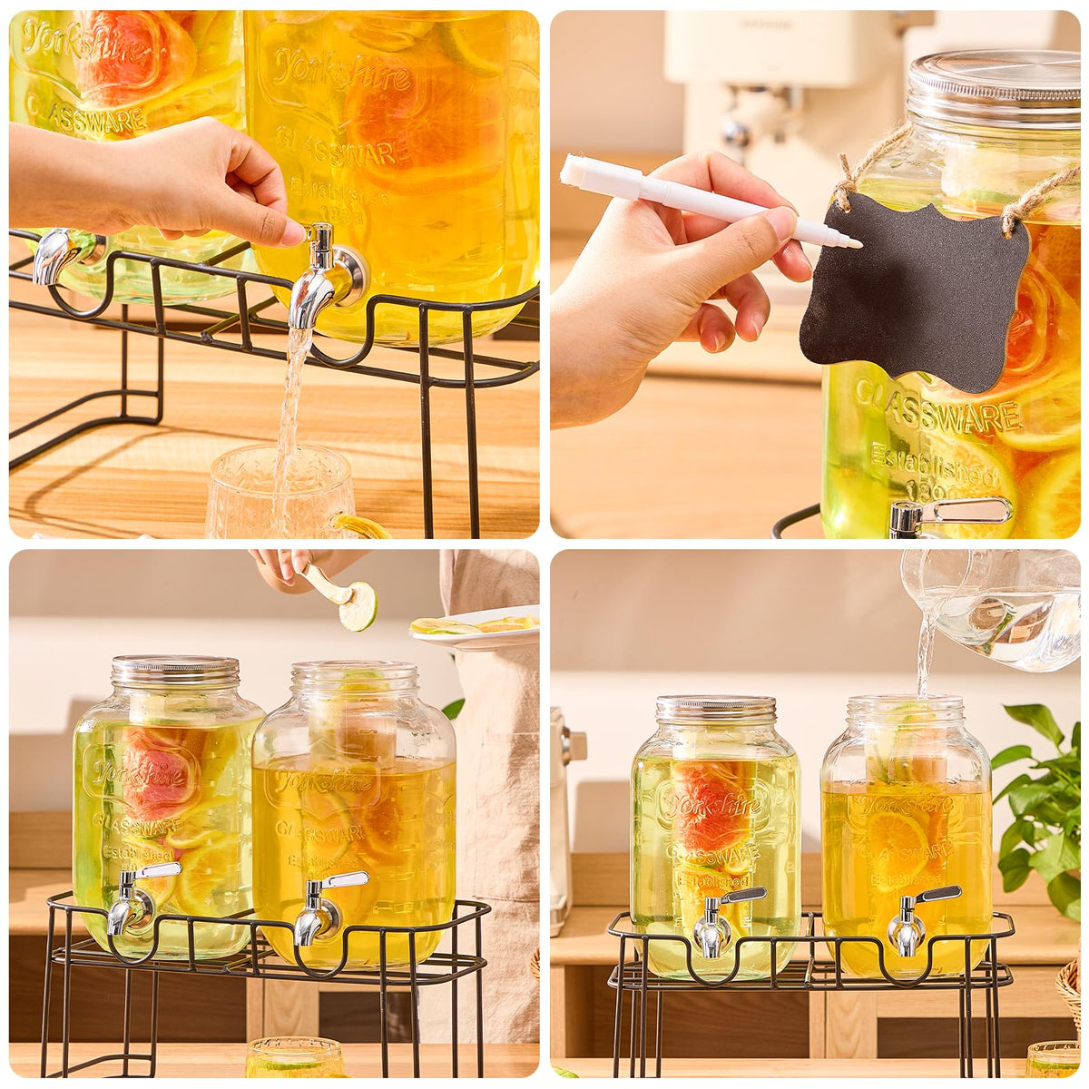 1 Gallon Glass Drink Dispenser with Stand, 2 Pack H386218