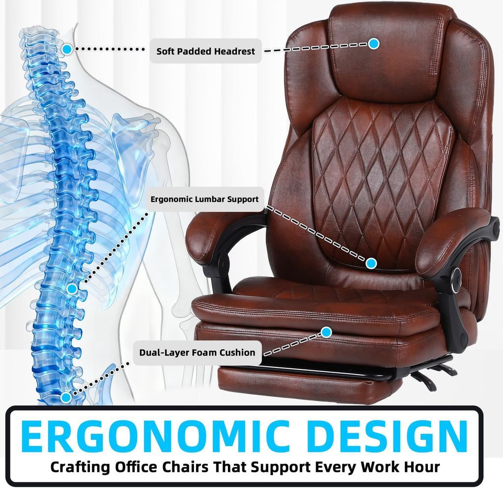 Big and Tall Ergonomic High Back PU Leather Reclining Office Chair with Footrest A48458