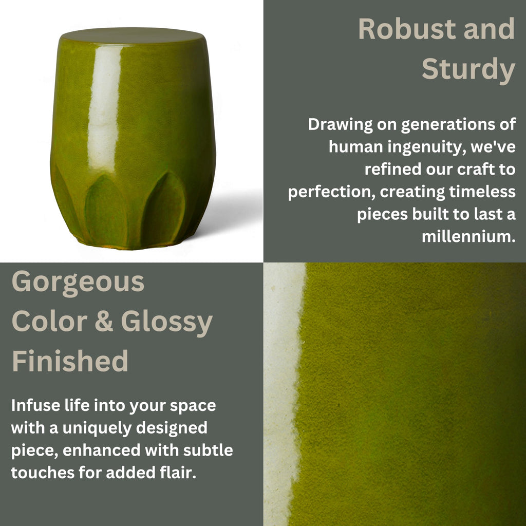 Glossy Glaze Green Round Stoneware Garden Stool F283