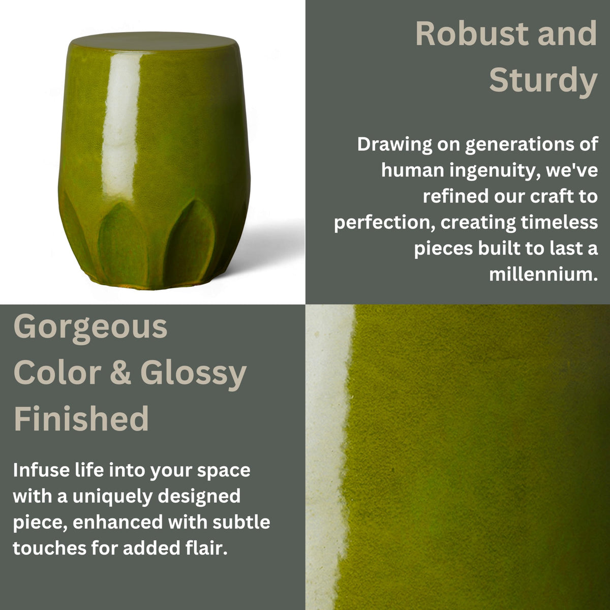 Glossy Glaze Green Round Stoneware Garden Stool F283