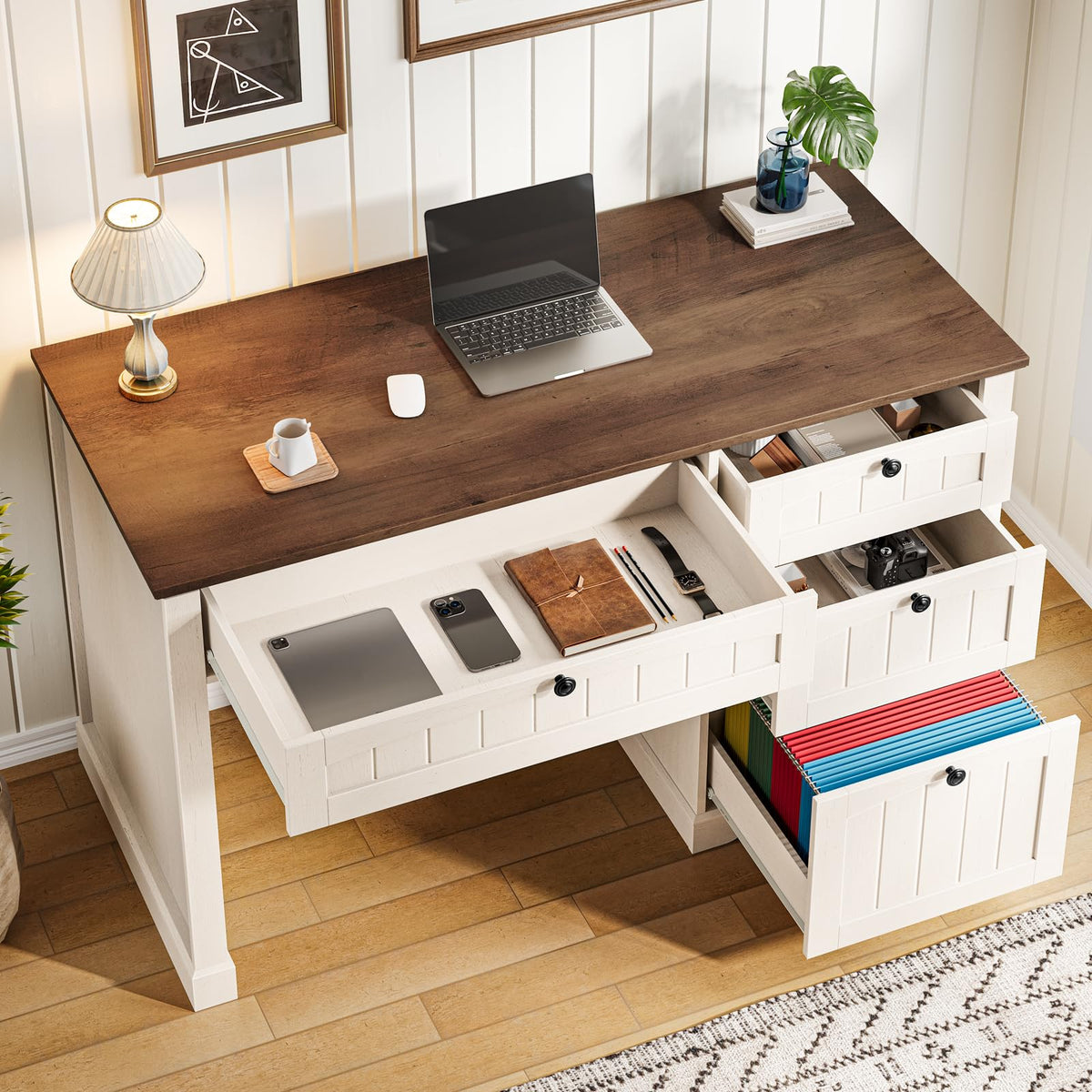 47" White Executive Desk with 4 Drawers A56318