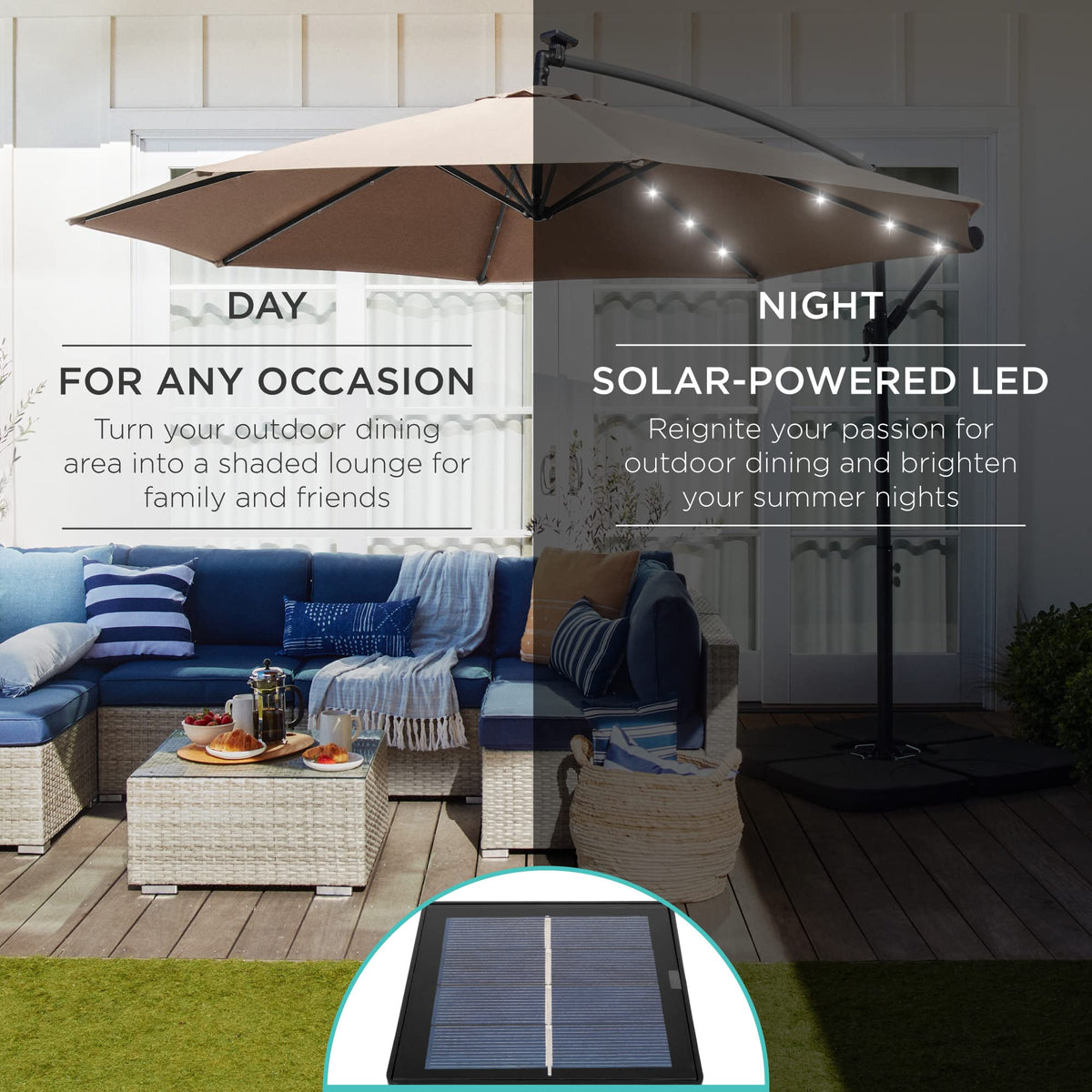 10ft Solar LED Offset Cantilever Patio Umbrella S3416