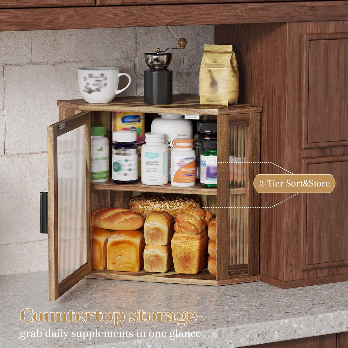 Acacia Wood Corner Bread Box T503260