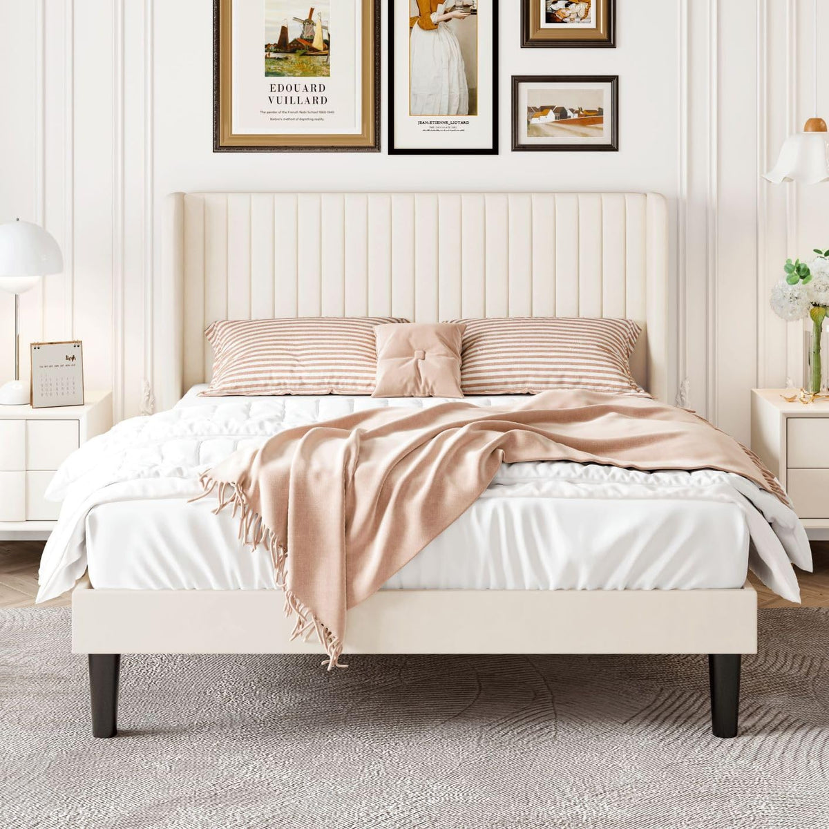 Queen Size Cream Velvet Bed Frame Y586