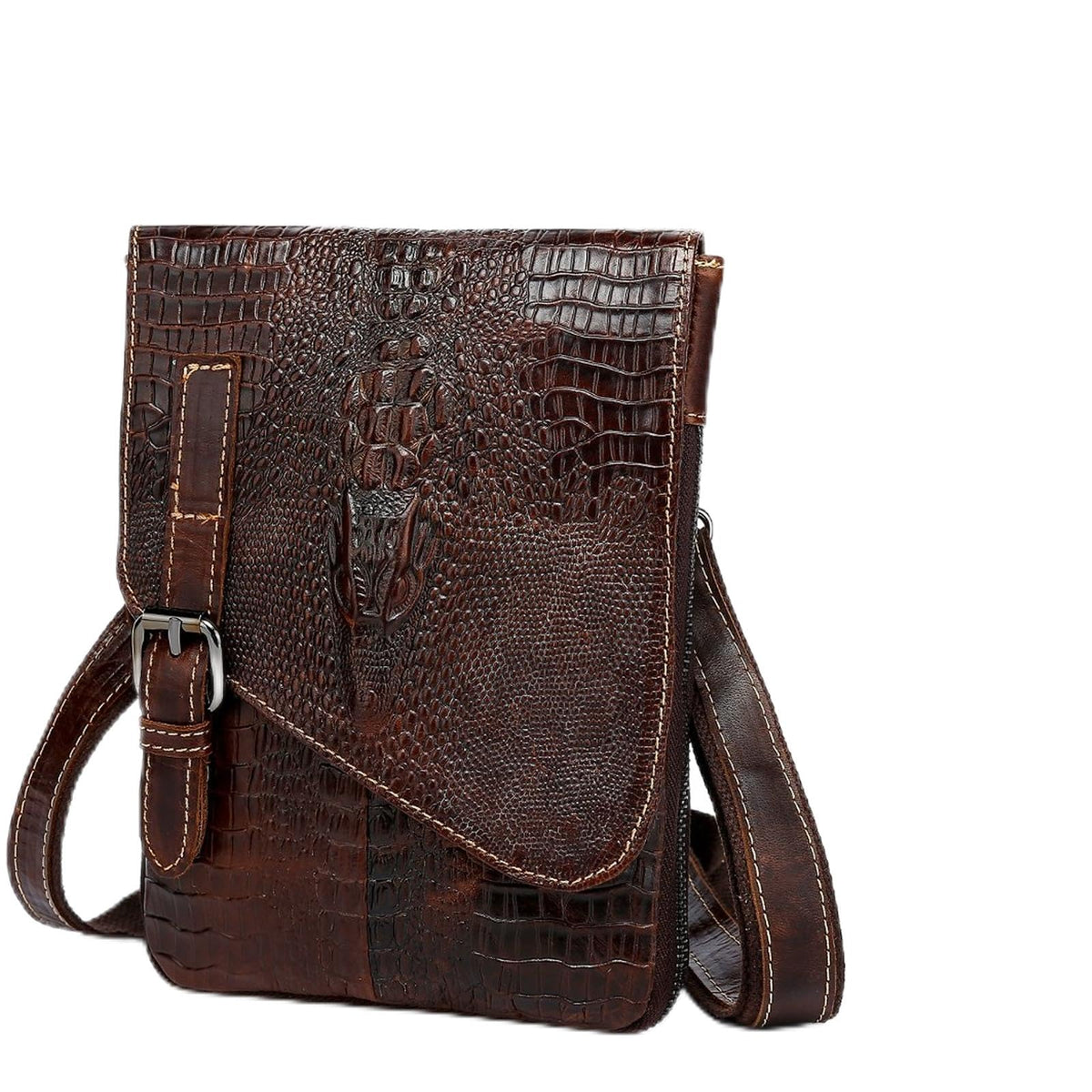 Genuine Leather Crocodile Embossed Mini Messenger Bag W8351