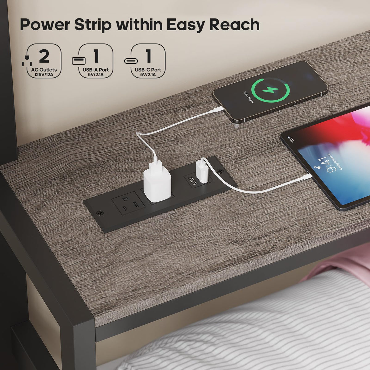Black Twin Over Twin Bunk Bed with Charging Station & LED Lights L686005