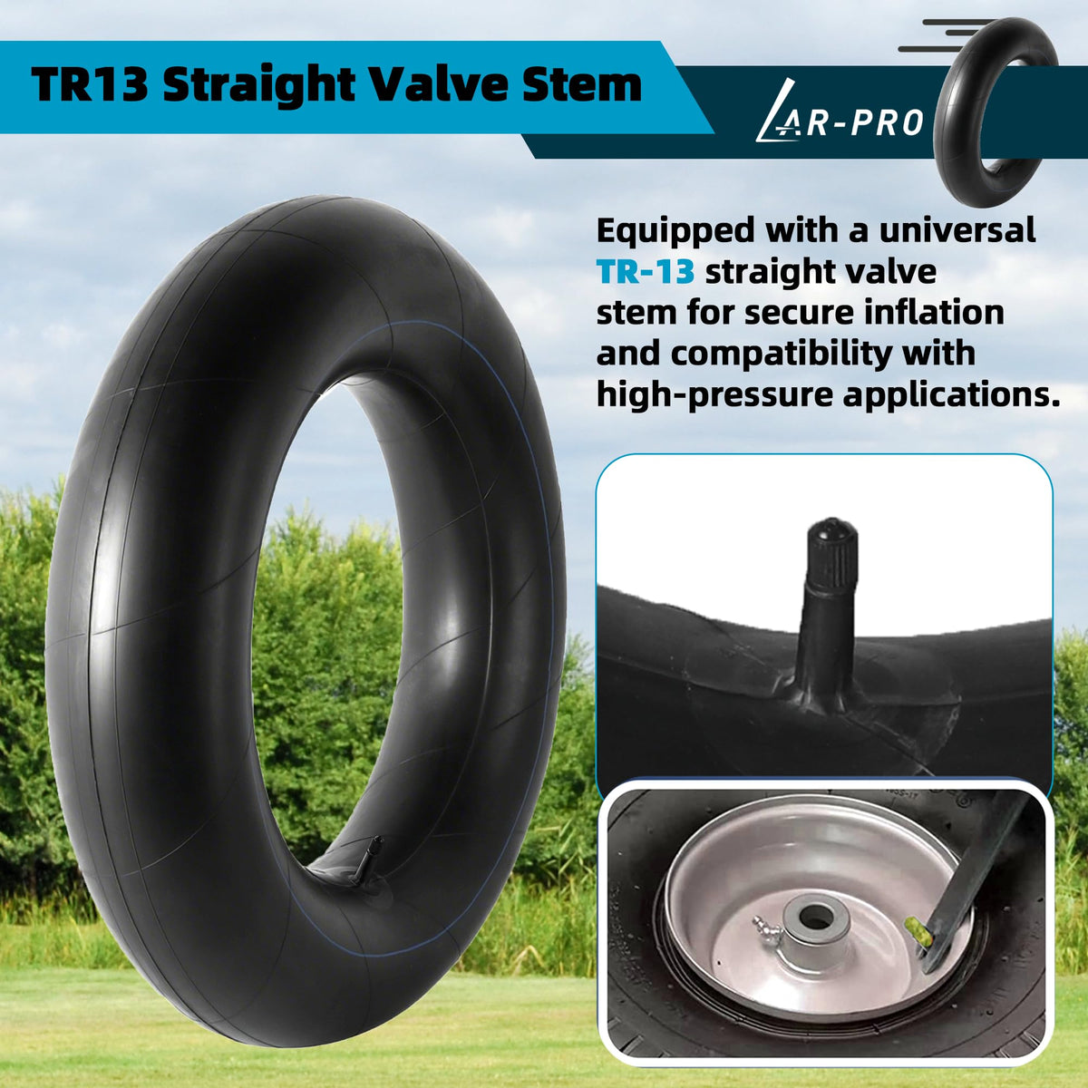 Heavy-Duty Tire Inner Tubes with TR13 Straight Valve Stems Butyl Rubber 1-Pack I3323