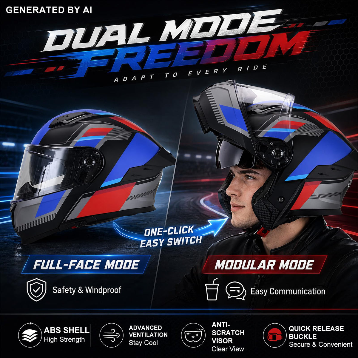 Heavy Duty Flip Up Modular Motorcycle Helmet H4637