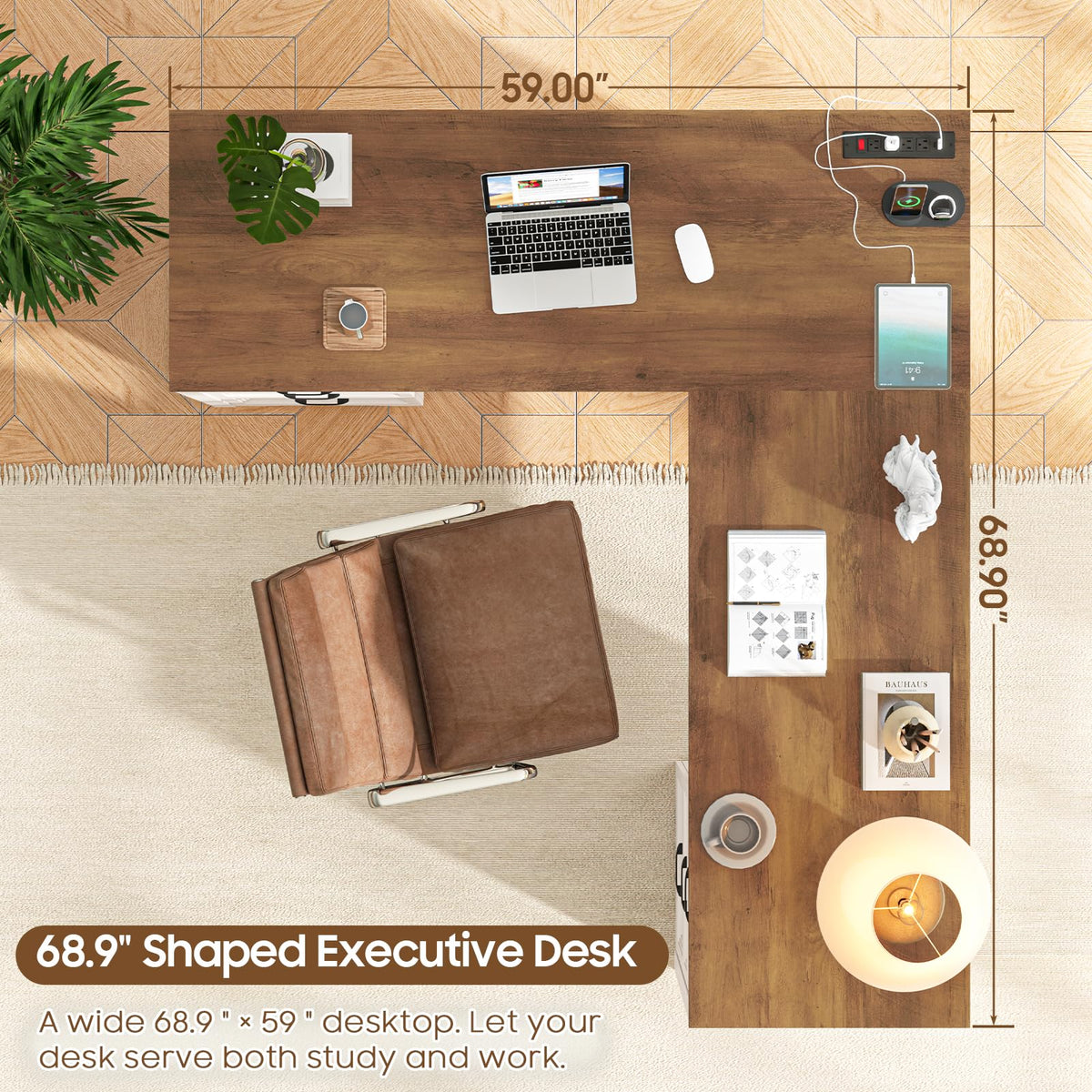 Brown L Shaped Executive Desk with 6 Drawers T226