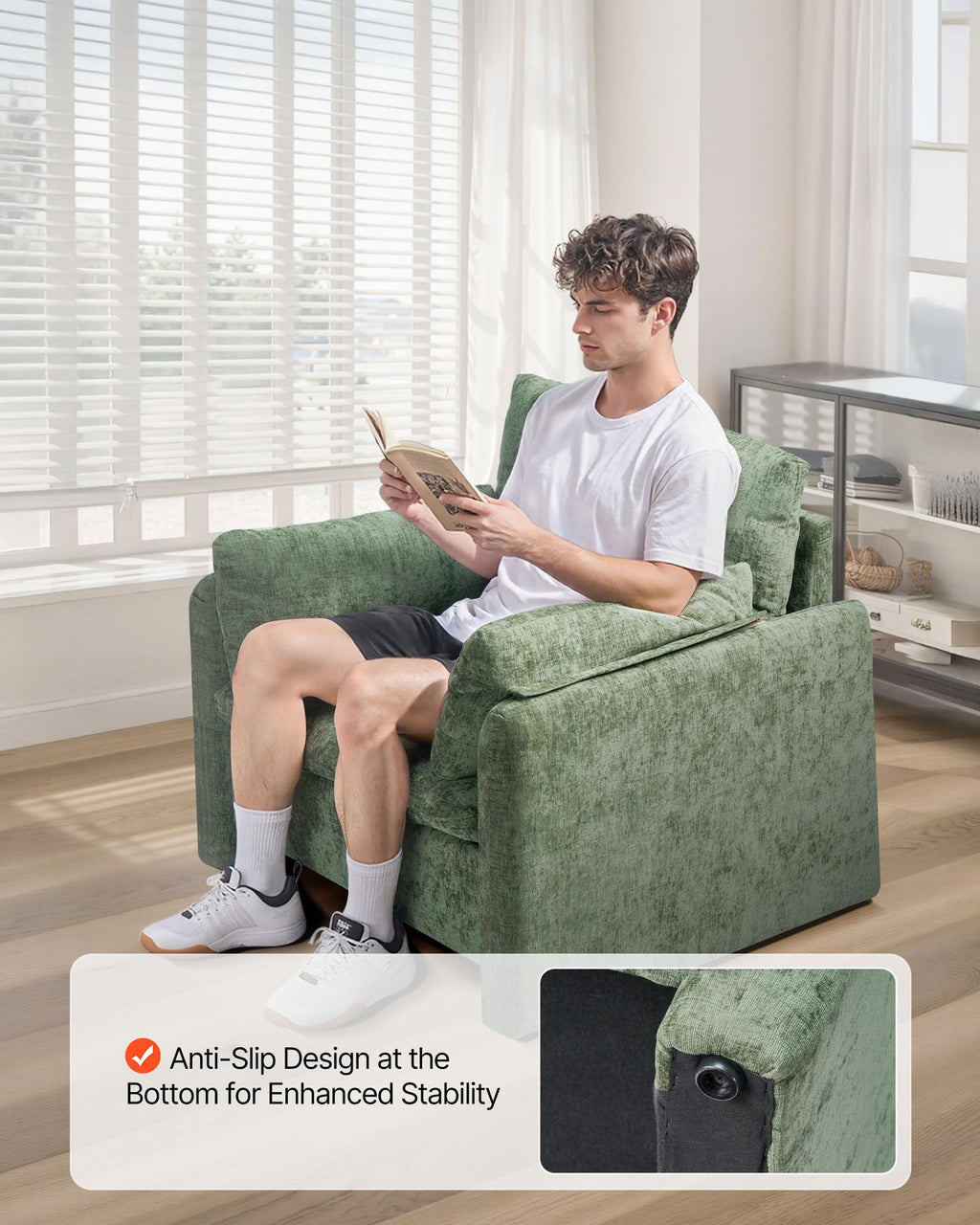 Oversized Green Accent Chair with Padded Arms P693