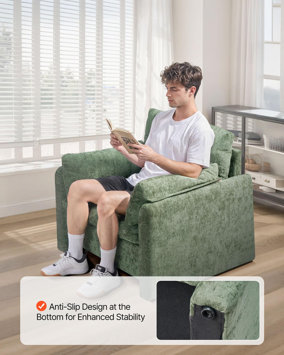Oversized Green Accent Chair with Padded Arms P693