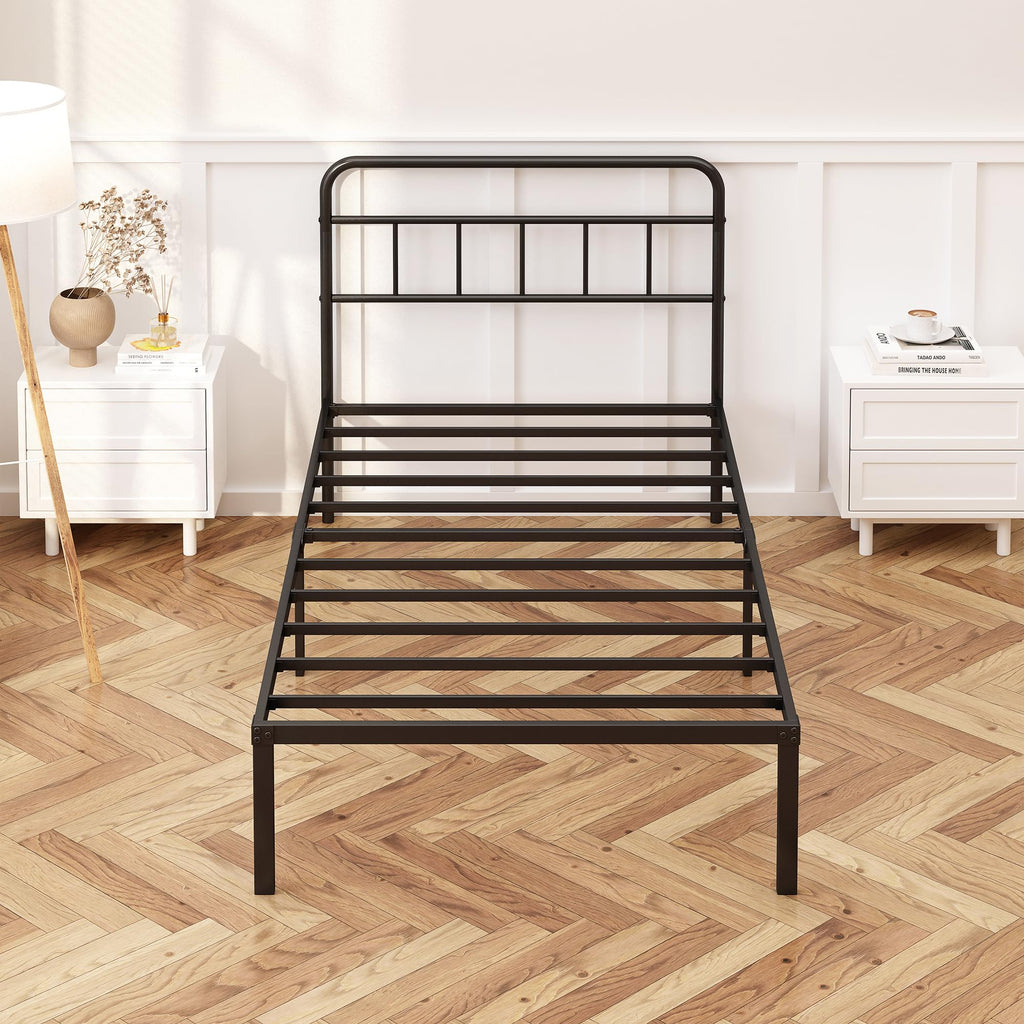 12 inches Twin Bed Frame with Minimalist Headboard, Black H953