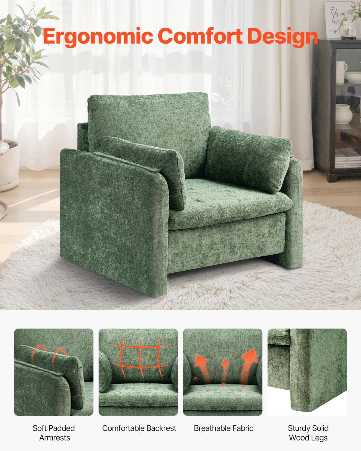 Oversized Green Accent Chair with Padded Arms P693