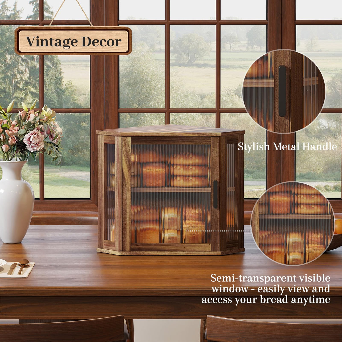 Acacia Wood Corner Bread Box T503260