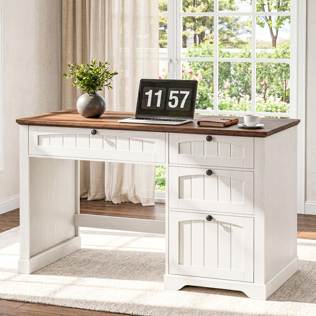 47" White Executive Desk with 4 Drawers A56318