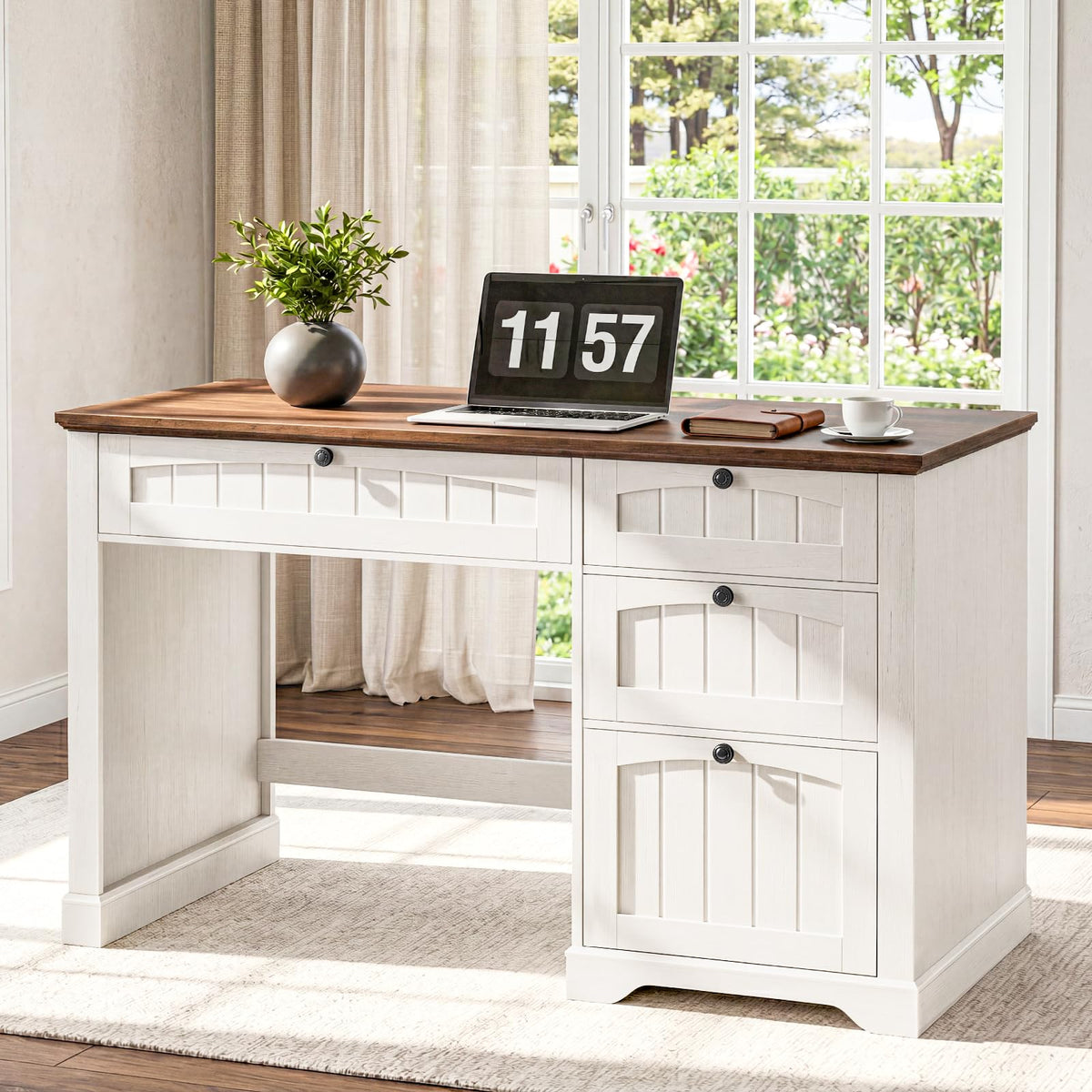 47" White Executive Desk with 4 Drawers A56318