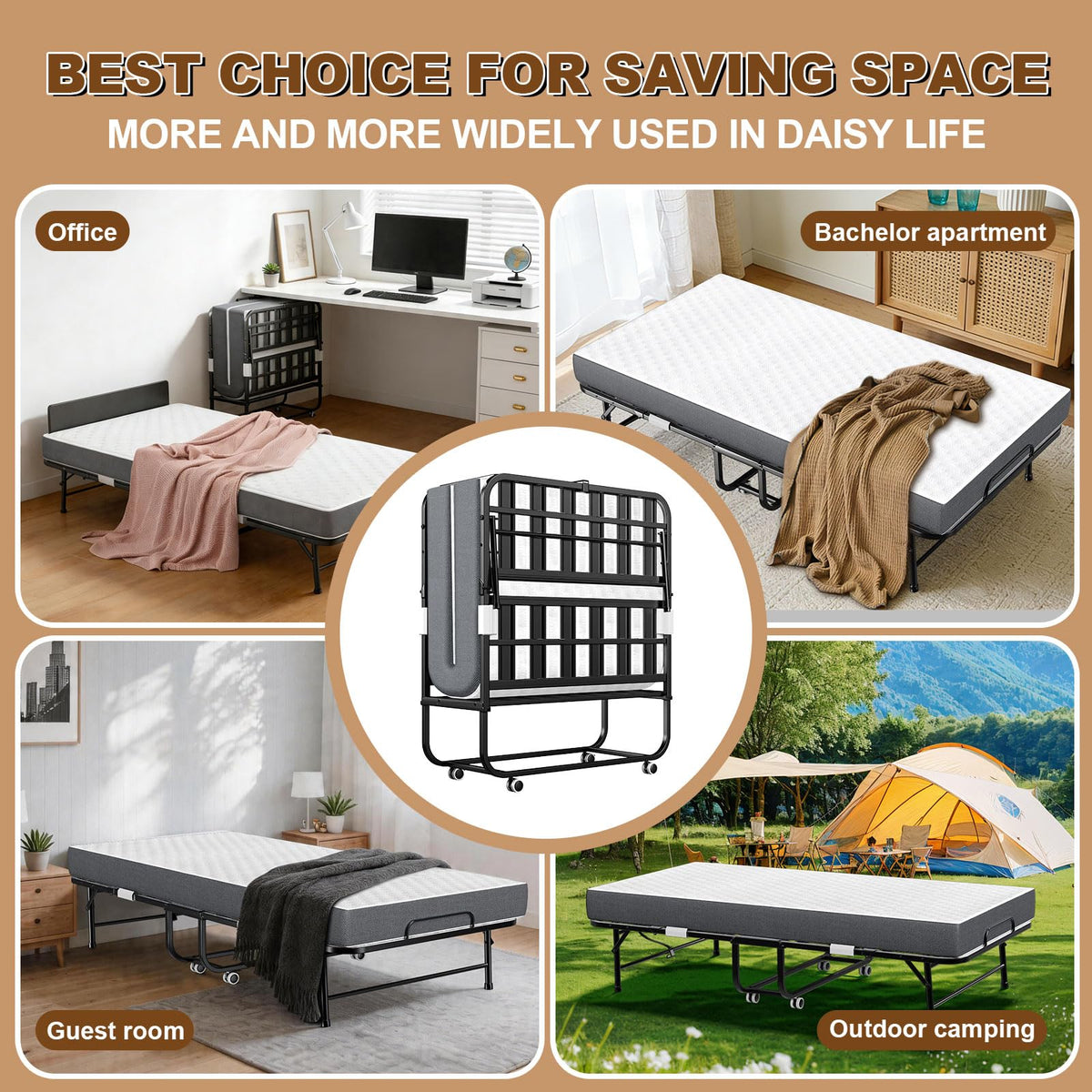 Folding Bed with Memory Mattress 75" x 38" Twin U57009
