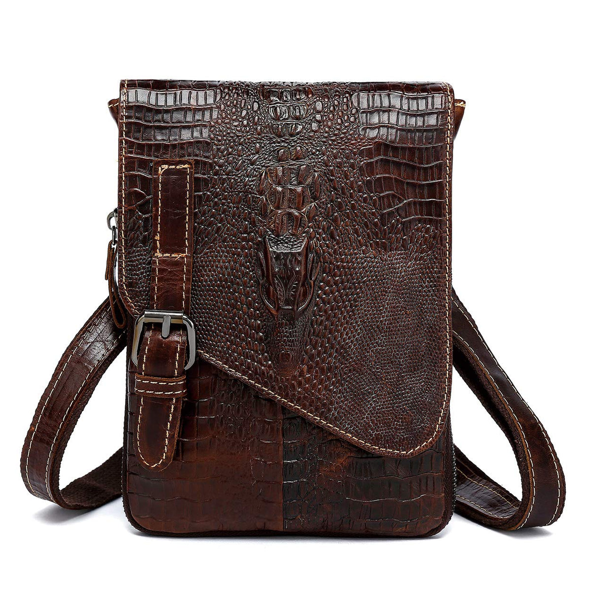 Genuine Leather Crocodile Embossed Mini Messenger Bag W8351