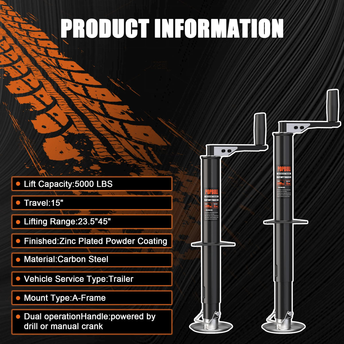 5000lbs A-Frame Trailer Jack 30" Lift Adjustable Drop Leg A25204