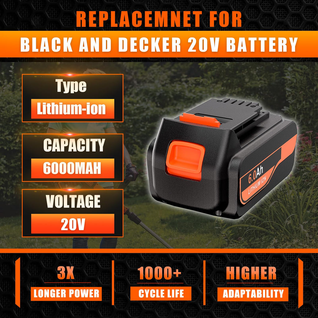 20V 6.0Ah Replacement Battery 2Packs L98765