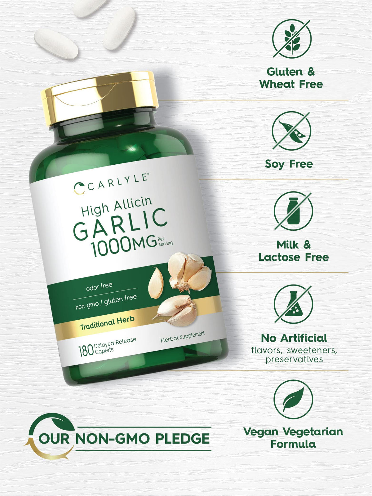 Odorless Garlic Supplement 1000mg 180 Caplets J331