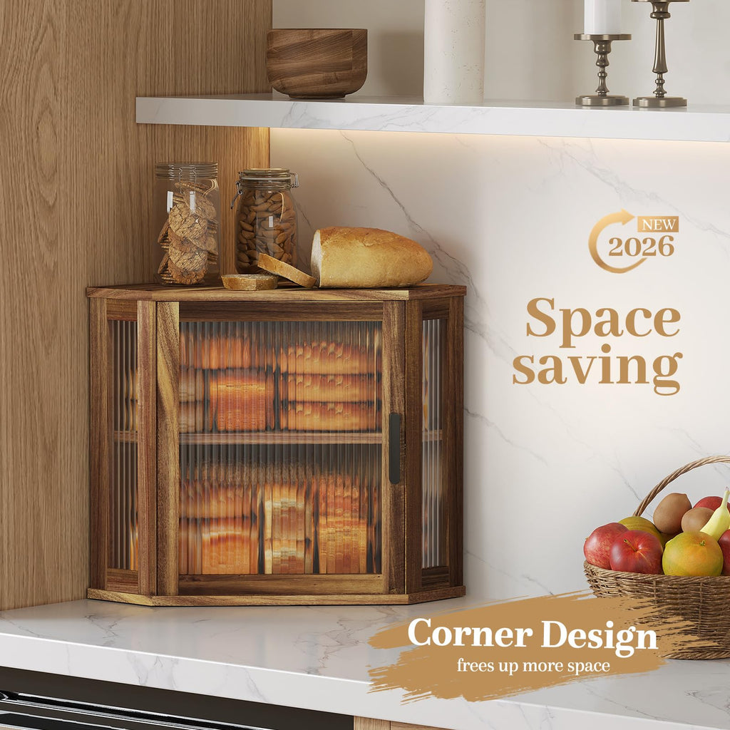 Acacia Wood Corner Bread Box T503260