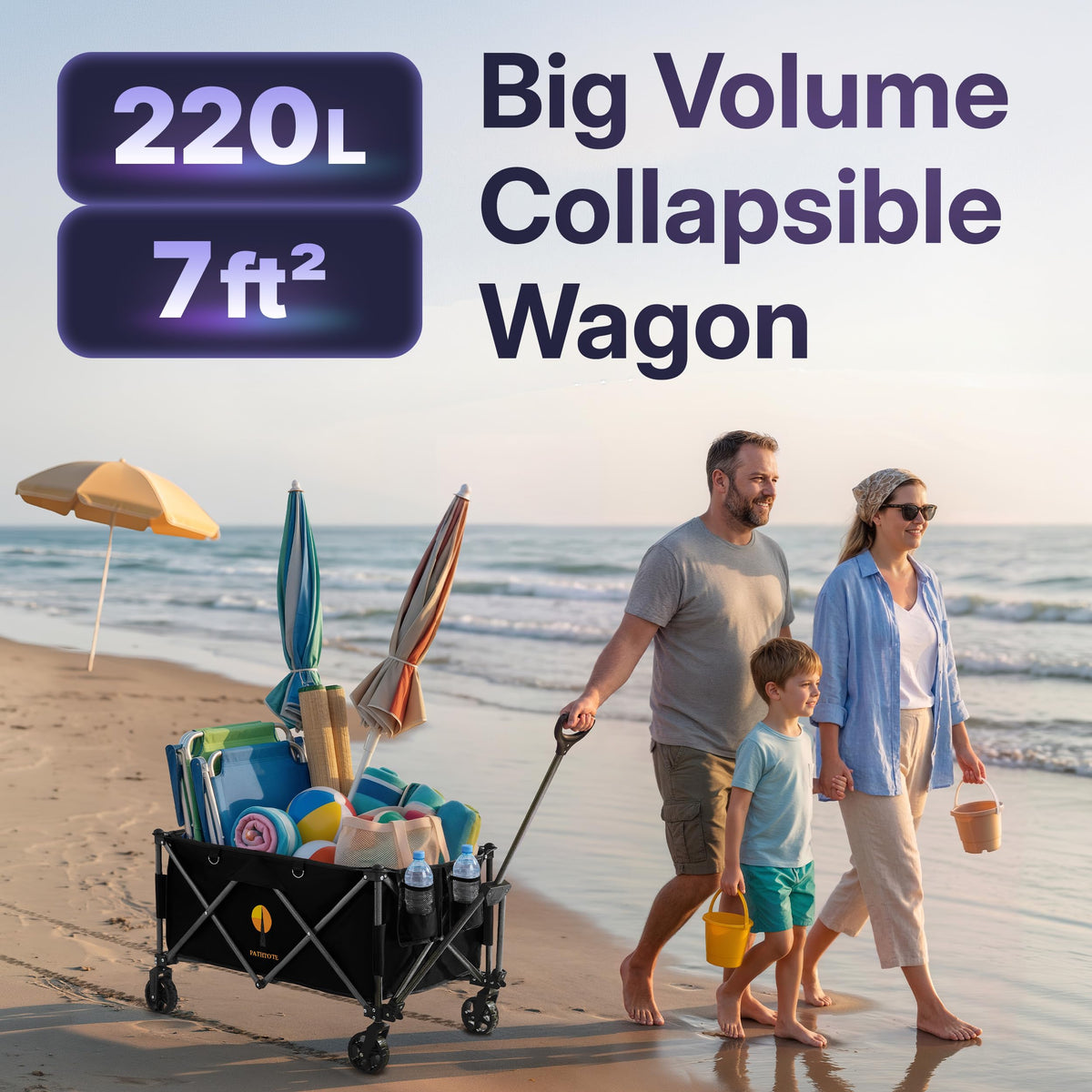 39" Collapsible Wagon with All-Terrain Wheels, 460 lbs Foldable Cart, Black Z124