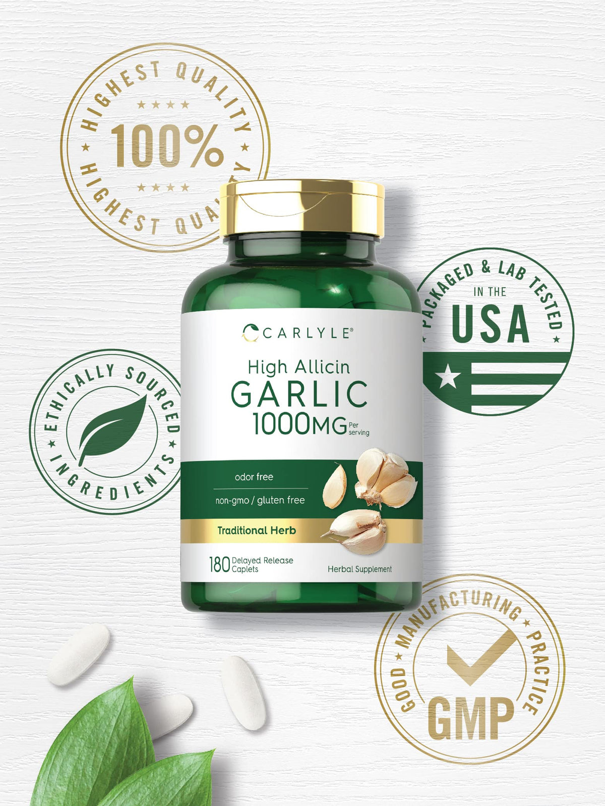 Odorless Garlic Supplement 1000mg 180 Caplets J331