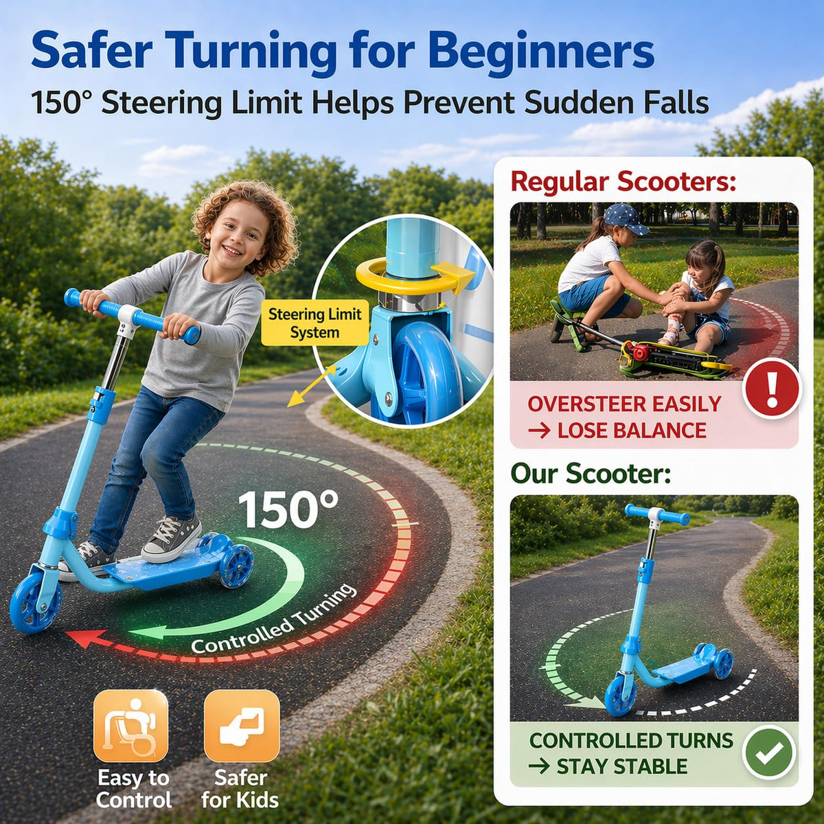 Three Wheel Kids Scooter with Light Up Wheels and Adjustable Handlebar I11288