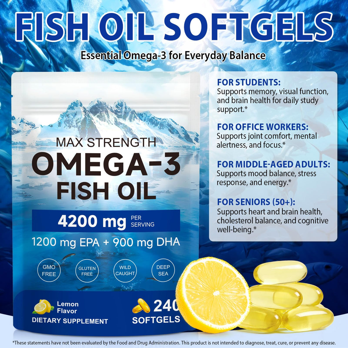 Omega 3 Fish Oil Softgels 4200mg 240 Softgels F648430