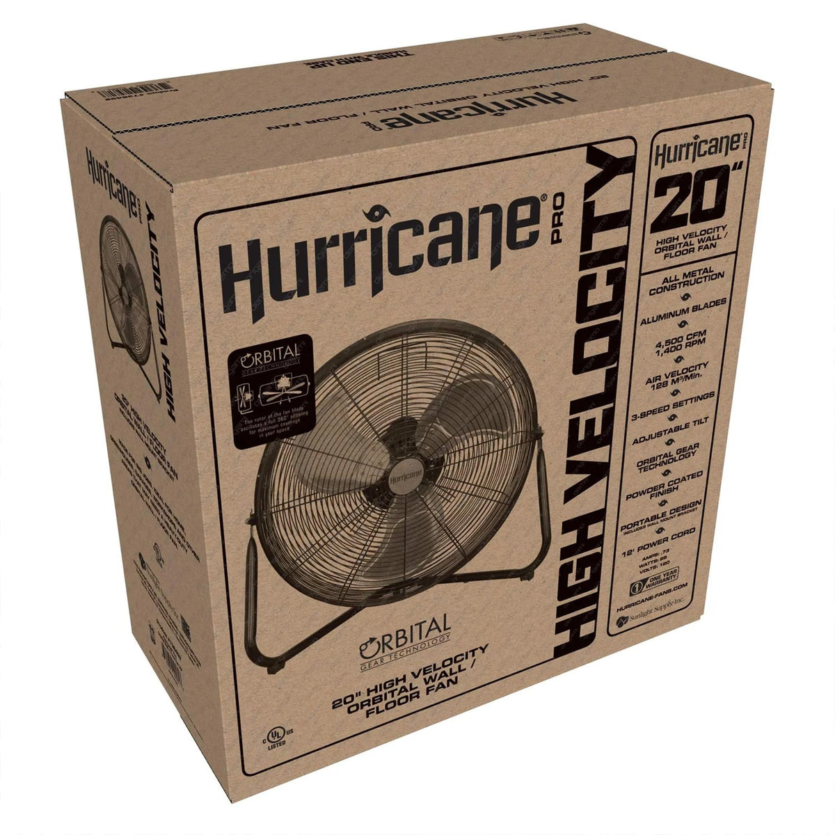 High Velocity Metal Orbital Floor Fan, 3 Speeds, Black, 20in N373501