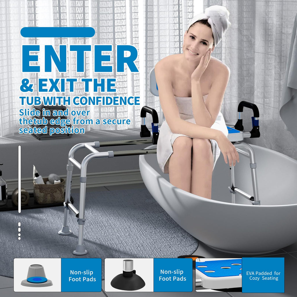 Sliding Shower Chair with Arms and Back, 500lbs Non Slip Aluminum Adjustable Height I499