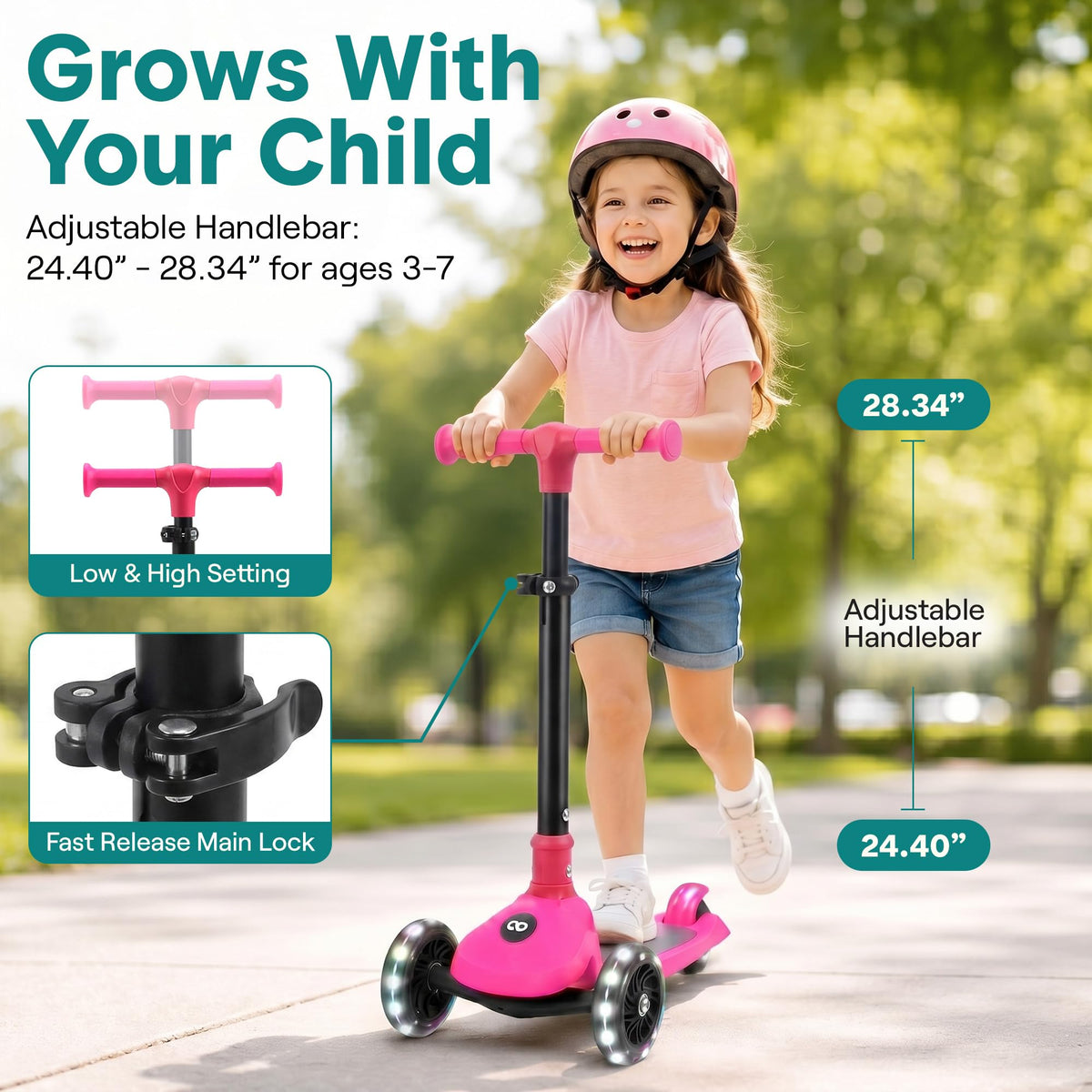 Adjustable 3 Wheel Kids Scooter with LED Wheels A98136