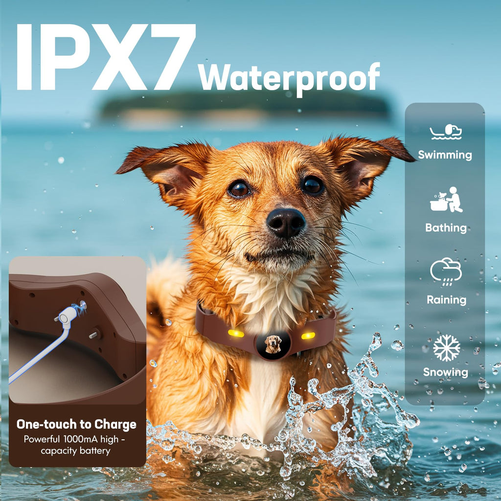 Wireless Dog Fence Collar, 64-3280ft Adjustable, Rechargeable IP7 Waterproof, Brown X158
