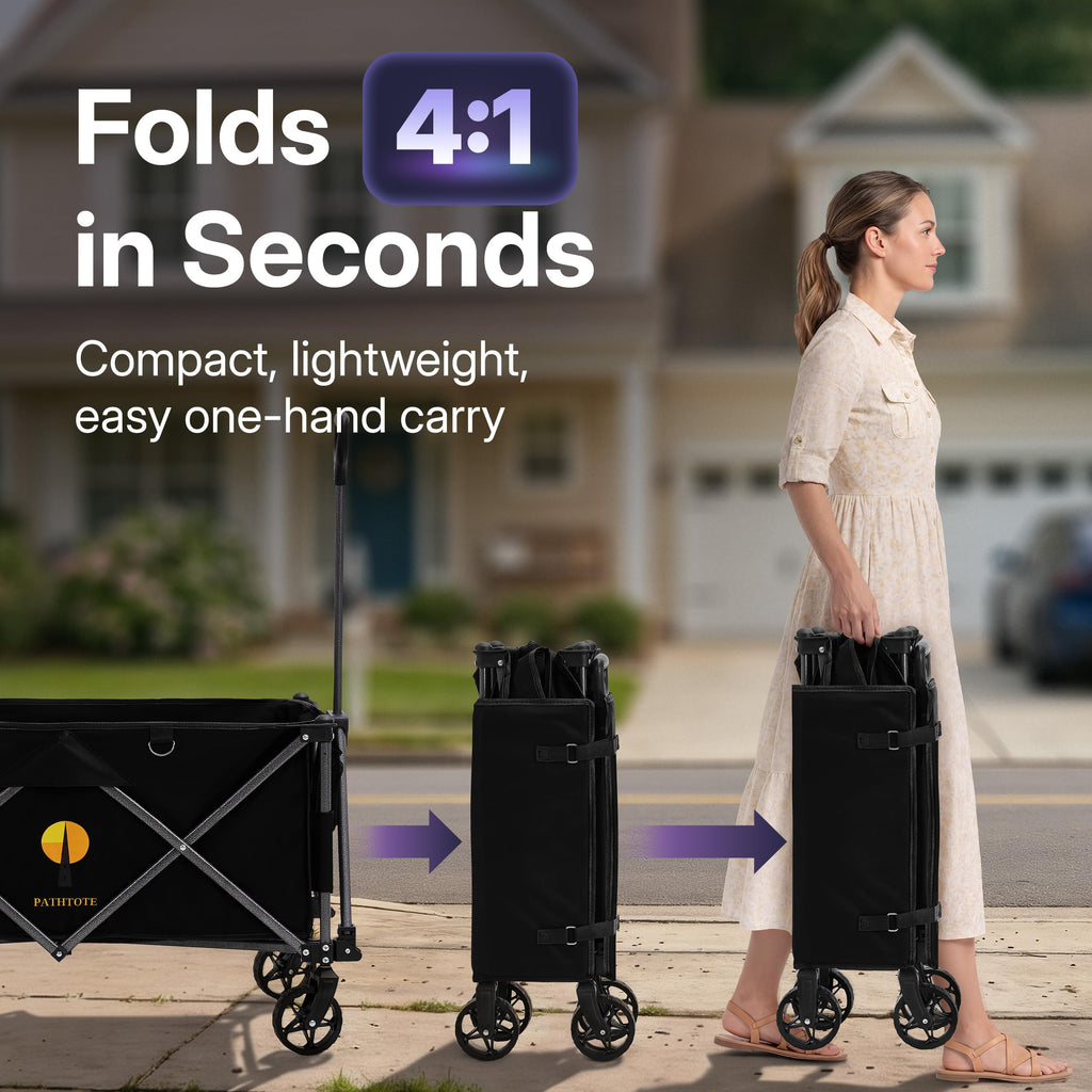 39" Collapsible Wagon with All-Terrain Wheels, 460 lbs Foldable Cart, Black Z124