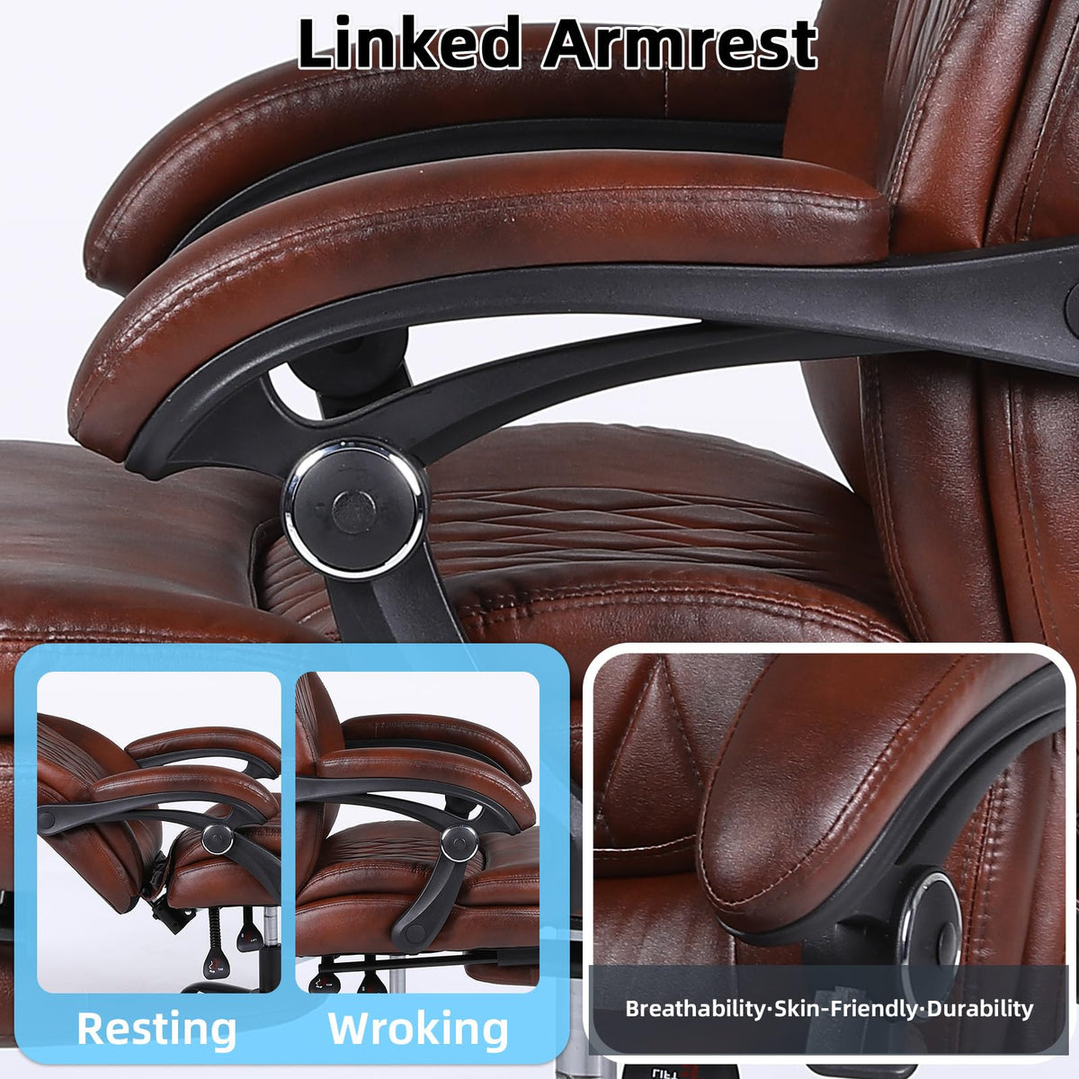 Big and Tall Ergonomic High Back PU Leather Reclining Office Chair with Footrest A48458
