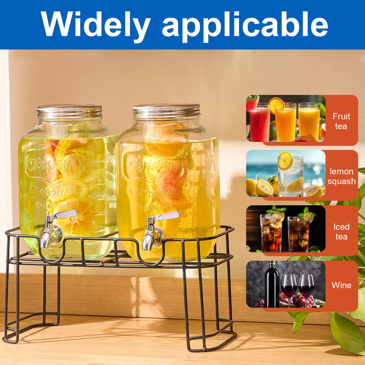 1 Gallon Glass Drink Dispenser with Stand, 2 Pack H386218