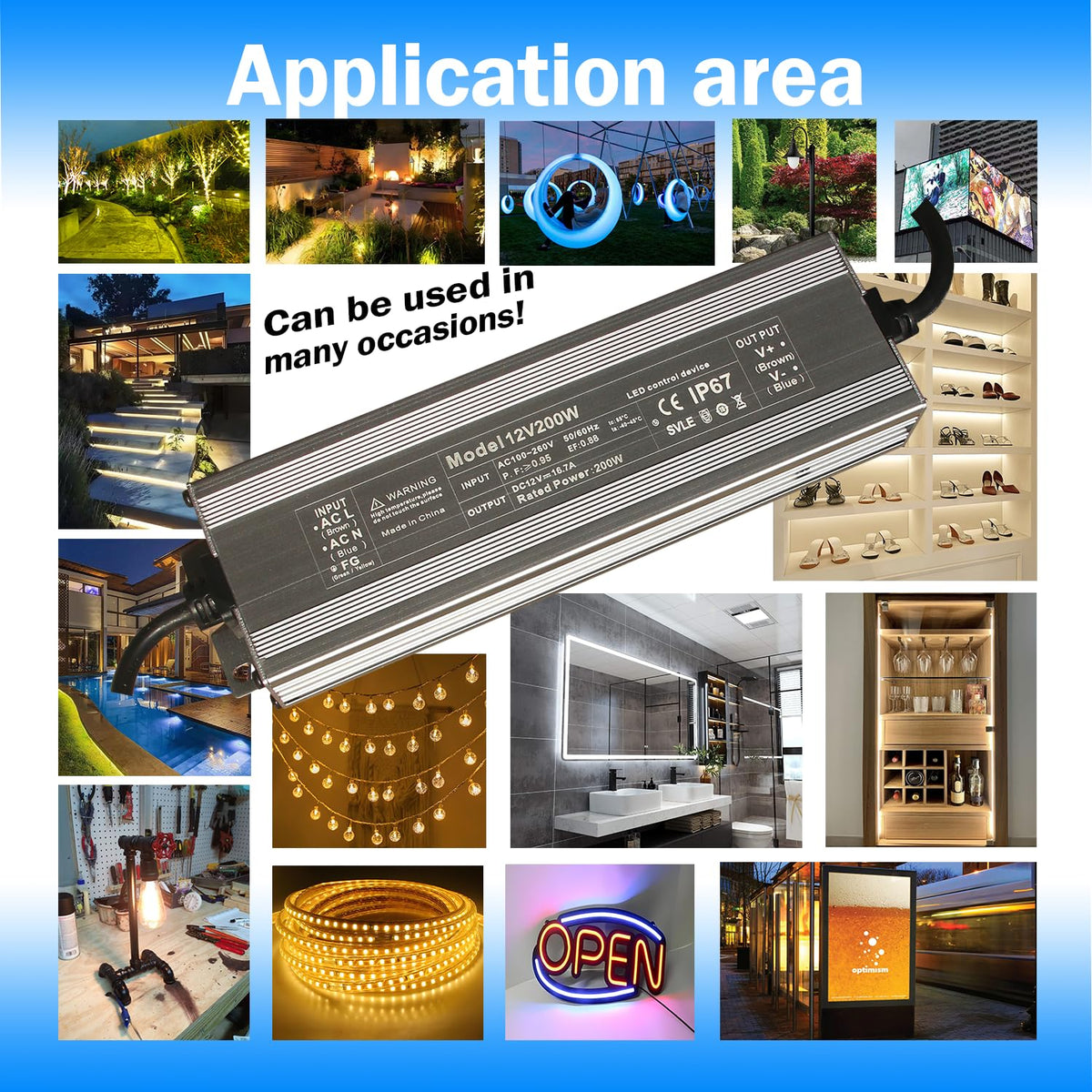 12V 200W IP67 Waterproof LED Transformer B744